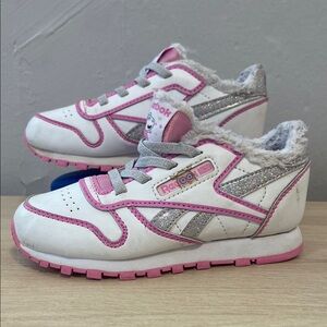 Reebok White and Pink Classic Sneakers